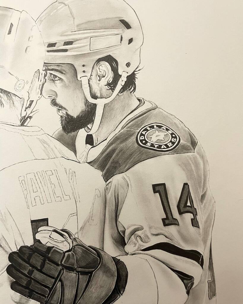 bearded_artist's tweet photo. Little more progress… 😁

2b mechanical pencil on Stonehenge white cotton paper. 

@dallasstars @jamiebenn14 @legionpaper 

#jamiebenn #hockey #pencildrawing #beardedartist513 #pencilartist #graphitedrawing #legionpaper #moabpaper https://t.co/aWV7rHB88Z https://t.co/4FSkF9xlxi
