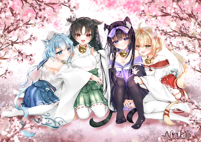 #サムネが横になったから横画面の絵貼ろう絵描きも見たらやる横画面のイラスト結構多いから嬉しい今日寒い気がする…早く春になってほしい思いを込めてアズレンからお花見の4姉妹ちゃんを 