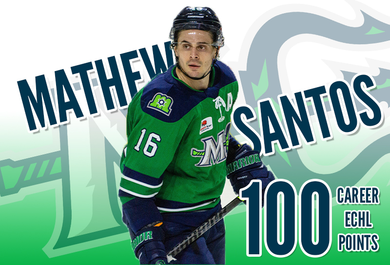 Congratulations to Mathew Santos as he has registered 100 points in his ECHL career! #CatchTheCurrent