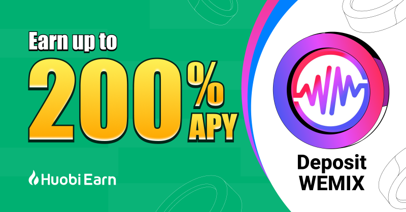 HTX_Global's tweet photo. Deposit &amp; Earn up to 200% APY for $WEMIX on #Huobi Earn！

Join now with @WemixNetwork