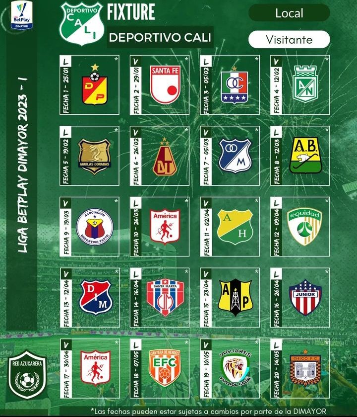 Fixture del <a href="/AsoDeporCali/">Deportivo Cali</a>  para el primer semestre del 2023