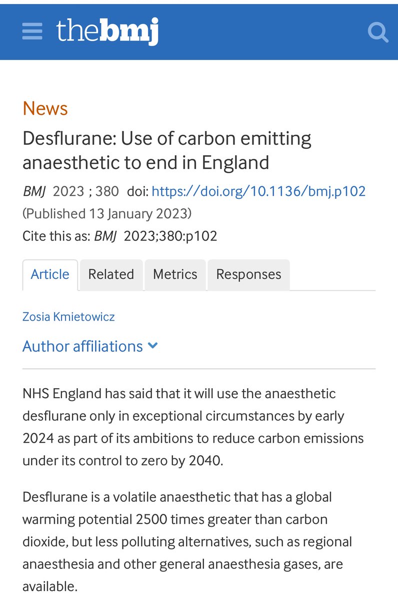 Not sure why this needs to be behind a paywall but... Good news in #sustainable anesthesia! #ditchdesflurane

bmj.com/content/380/bm…