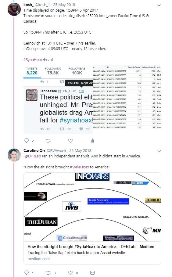 kosh_1's tweet photo. @gmfus You misattributed the #SyriaHoax hashtag to Russia in April 2017, as an example of "how bot-operations work".
It took you over a year to back-off that, switching to "it didn't start in America". Also not substantiated your source, #DFRLab.
#SocksNotBots
https://t.co/SsXlrNCZqK https://t.co/mJukgs3q7X