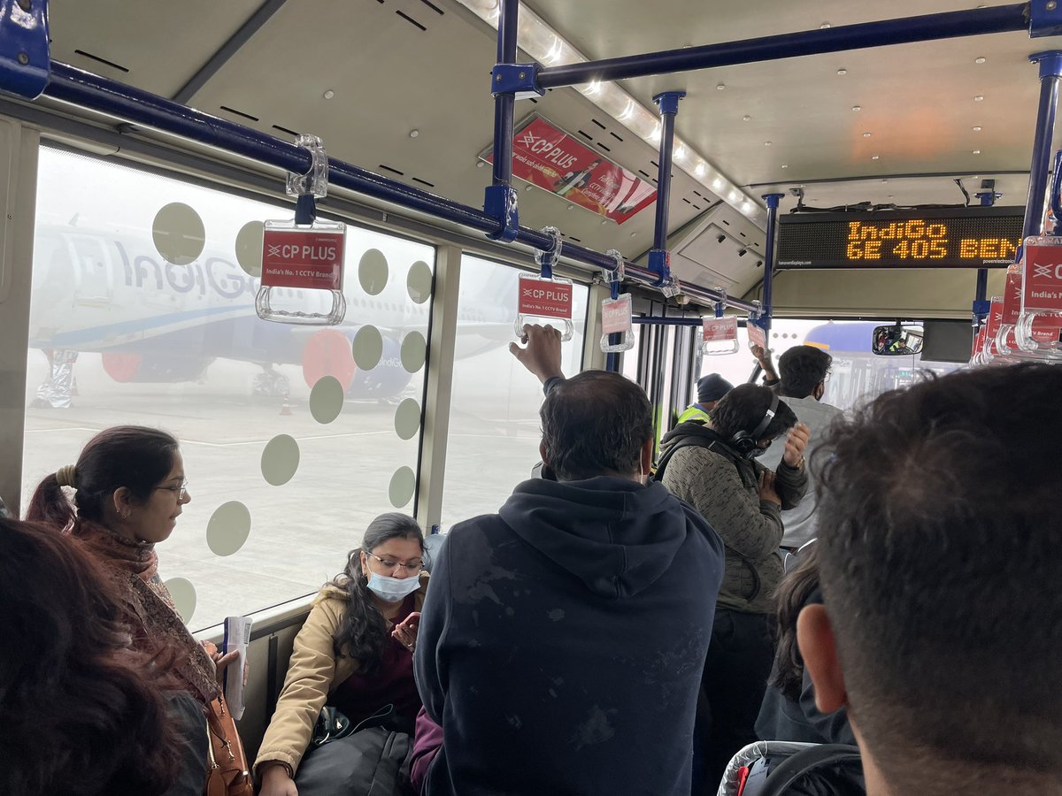 akshatgupta007's tweet photo. We are standing in @IndiGo6E bus for almost an hour, boarding started at 6.45 AM for 6E-405 but we are still in bus, no prior announcements and bus crew is not giving any clear ETA. @DGCAIndia you should hold responsible @IndiGo6E for this kind of behaviour #indigo #NewsUpdate https://t.co/1tr5unwFW2