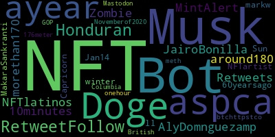 infokalyptisch's tweet photo. Trending in my timeline now:  #NFT (5)  #Bot (2)  #Musk (2)  #Doge (1)  #aspca (1)  #ayear (1)  #RetweetFollow (1)  #Honduran (1) https://t.co/2gqezwVOcw
