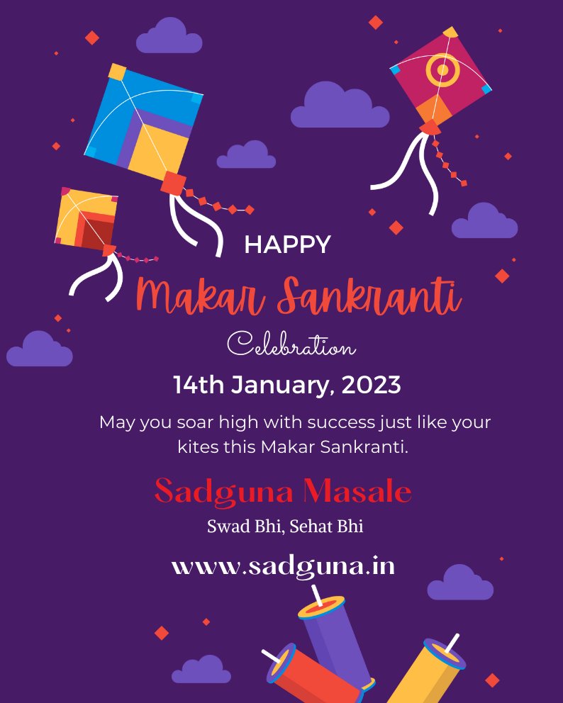 MasalaSadguna's tweet photo. Happy Makar SanKranti to all the Dealer, Distributor, Super-stockiest, Retailer and end Customers of Sadguna Masale. Hope the Sun God fulfills all your wishes this year. https://t.co/MzENo4ZIE8