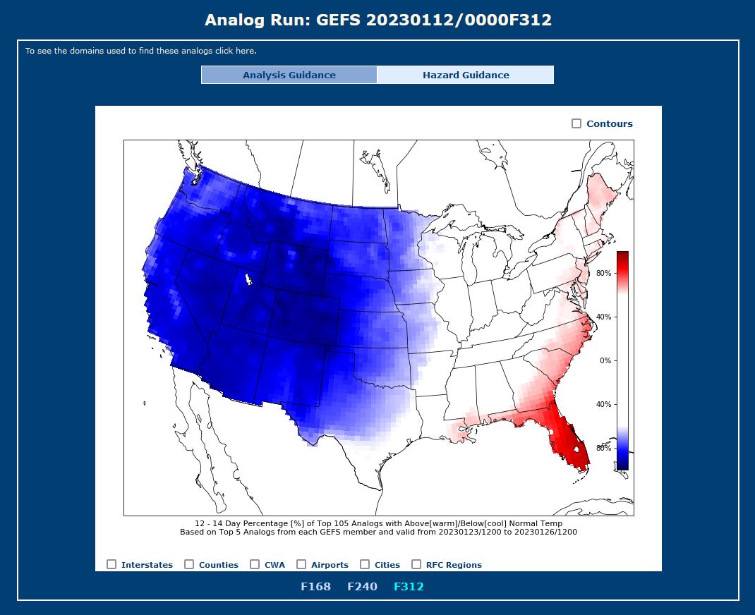 The western part of the U.S. is bound to be well below average temperature by Jan 25. Analog weather involves examining today's forecast scenario and remembering a day in the past when the weather scenario looked very similar. <a href="/natwxdesk/">The National Weather Desk</a> <a href="/CIPSAnalogs/">CIPS Analog Guidance</a> @khqa