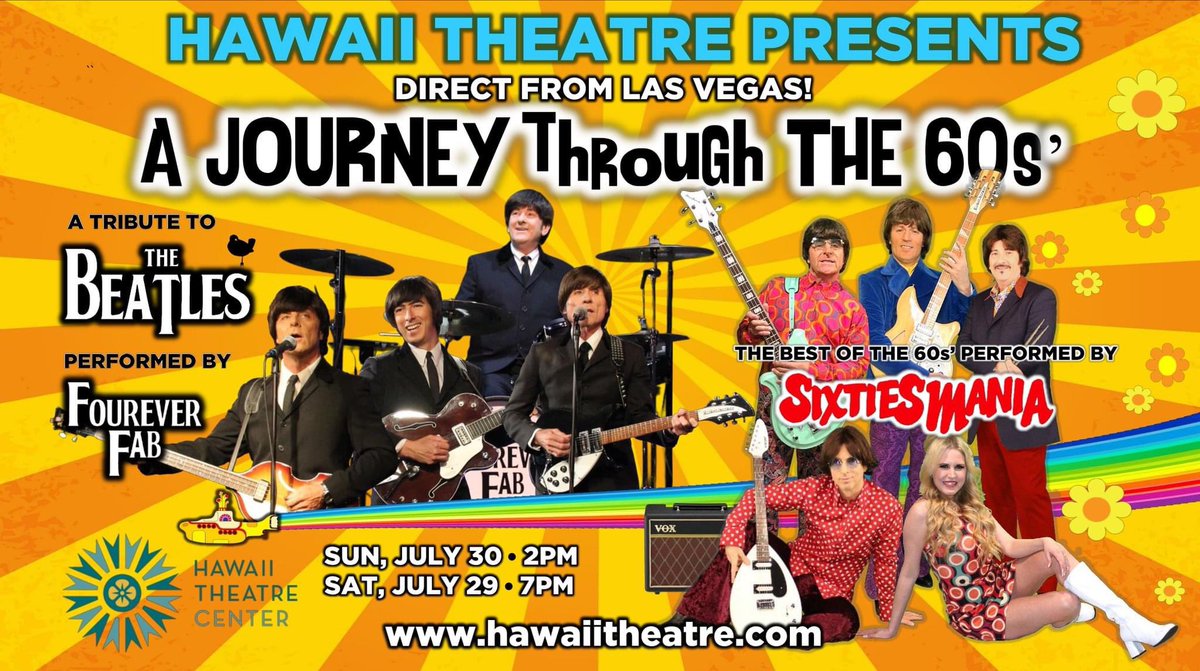 Happy #AlohaFriday! I’m so excited to share this info! <a href="/FoureverFab/">FoureverFab</a> will be back on #Oahu in July, and this time will be with <a href="/60sMania/">Sixtiesmania</a> and at the prestigious <a href="/hawaiitheatre/">Hawaii Theatre</a>! 
Tix at lnkd.in/gUduD3um 
#Hawaii 
#TheBeatles
#60sshow
#HawaiiTheatre
#Oahu 
#Sixtiesmania