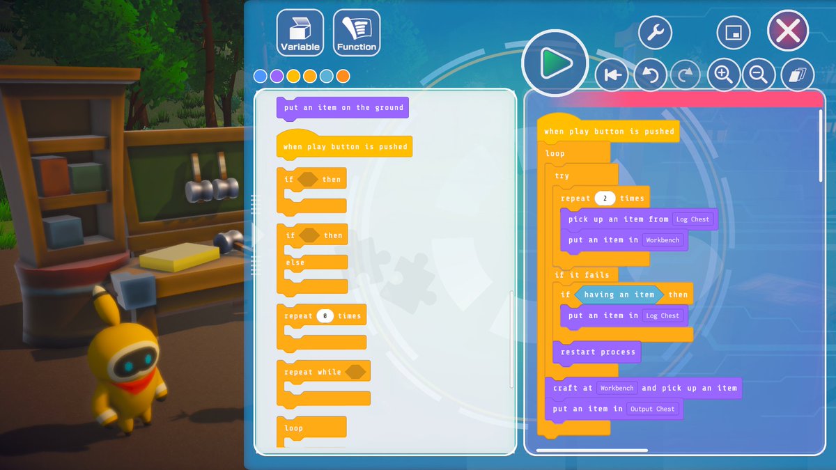 omegacrafter_en's tweet photo. This is the interface to program Grammi. By connnecting "blocks" which each have different functions, you can easily program the Grammi. Our goal is to make it easy for everyone to use so we appreciate any feedback! #OmegaCrafter #programming #gamedev #indiegamedev #Steam #gaming https://t.co/9MUsWDyWKb