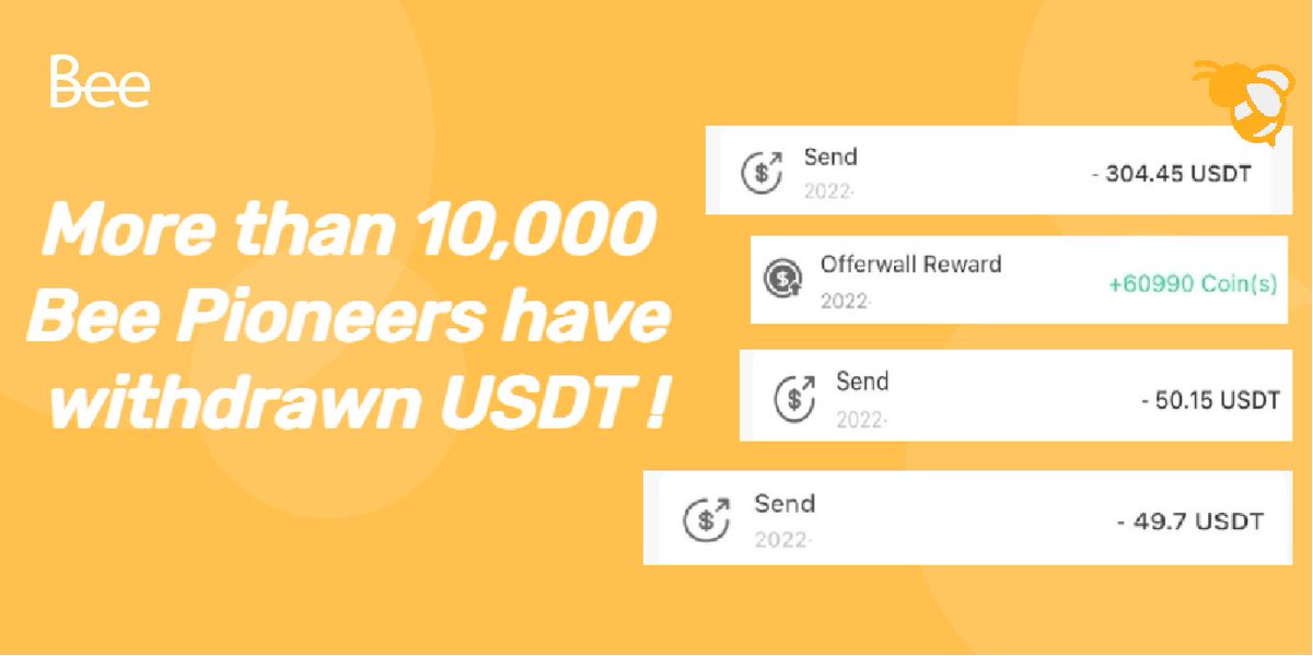 Beenetworkintl's tweet image. More than 10,000 Bee Pioneers have earned USDT from Bee Network Offerwall!!! Join Bee Network Offerwall to earn crypto💰💰
#BeeNetwork #beecommunity #USDT #Crypto