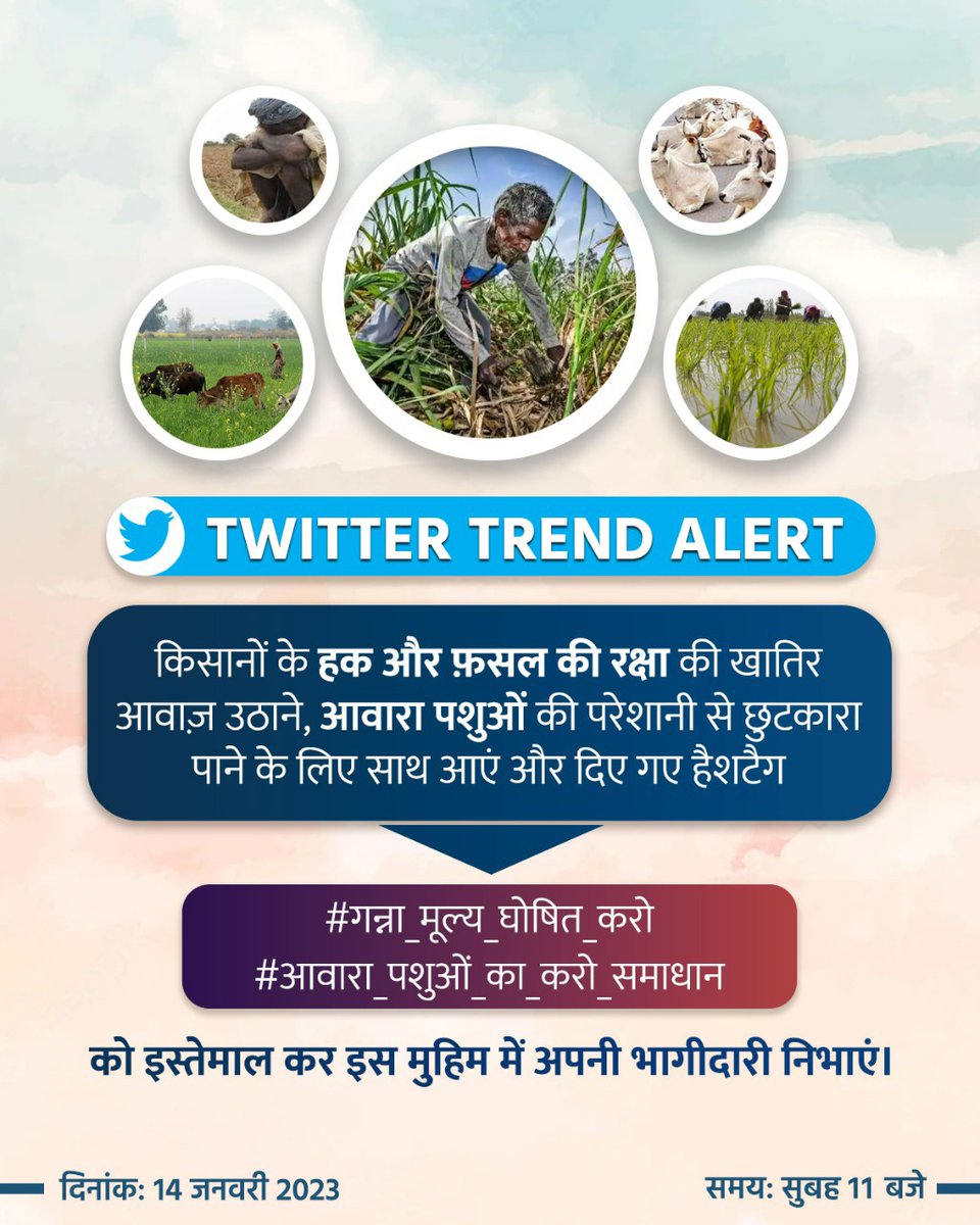 RLD_Aligarh's tweet photo. #TwittertrendAlert...
#किसान_संदेश_अभियान
#गन्ना_मूल्य_घोषित_करो
#आवारा_पशुओं_का_समाधान_करो
@jayantrld @RLDparty @TeamRLD1 @Ramashishmlc @RavindraRLD @susheelmeel @manjeetrld @RLDLKO https://t.co/dWlgJimEqK