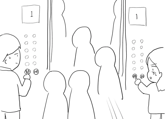 左右両方にボタンついてるタイプのエレベーターのこれ。
最後残った2人で「どうぞどうぞ(あなたが先に降りてください)」っていうところまで。
#あなたの周りの謎マナー 
#遥かなるマナーバトル 