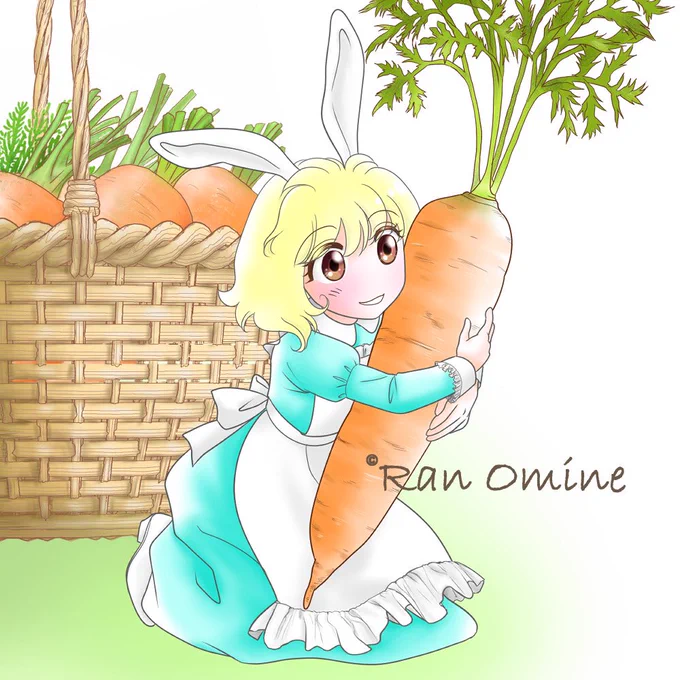 #絵を彩度100にすると超派手並べると差がはっきりわかって面白いので、やってみました。あ、けっこう違うかも!?このウサ子は、落ち着いた色みにしたつもりだったので、彩度高いのは、わりといつもの雰囲気かしら。 