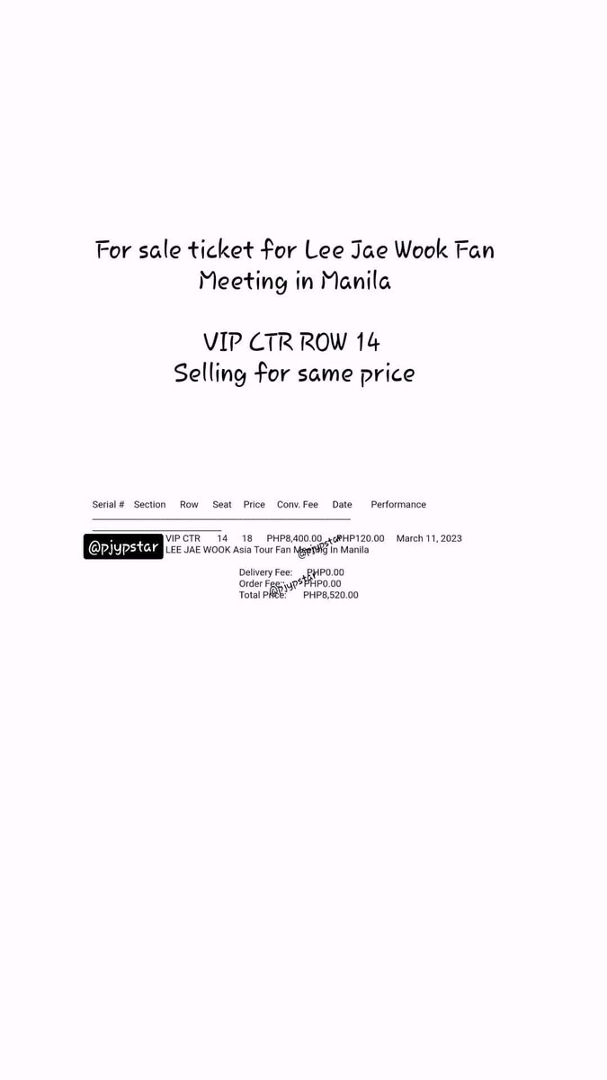 pjypstar's tweet photo. WTS/LFB 

VIP CTR Row 14
Please DM if interested

#LeeJaeWookinManila https://t.co/jZaeWROHmE