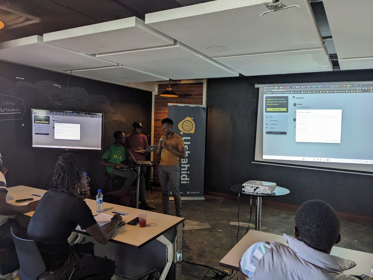 CeloKenya's tweet photo. Team Taarifu with their decentralized citizen reporting
platform that employs community-driven
curation to streamline the validation and
verification of information at the @CeloOrg and @ushahidi #CodeBeyondBarriersHackathon. https://t.co/ffPmAD2G7U