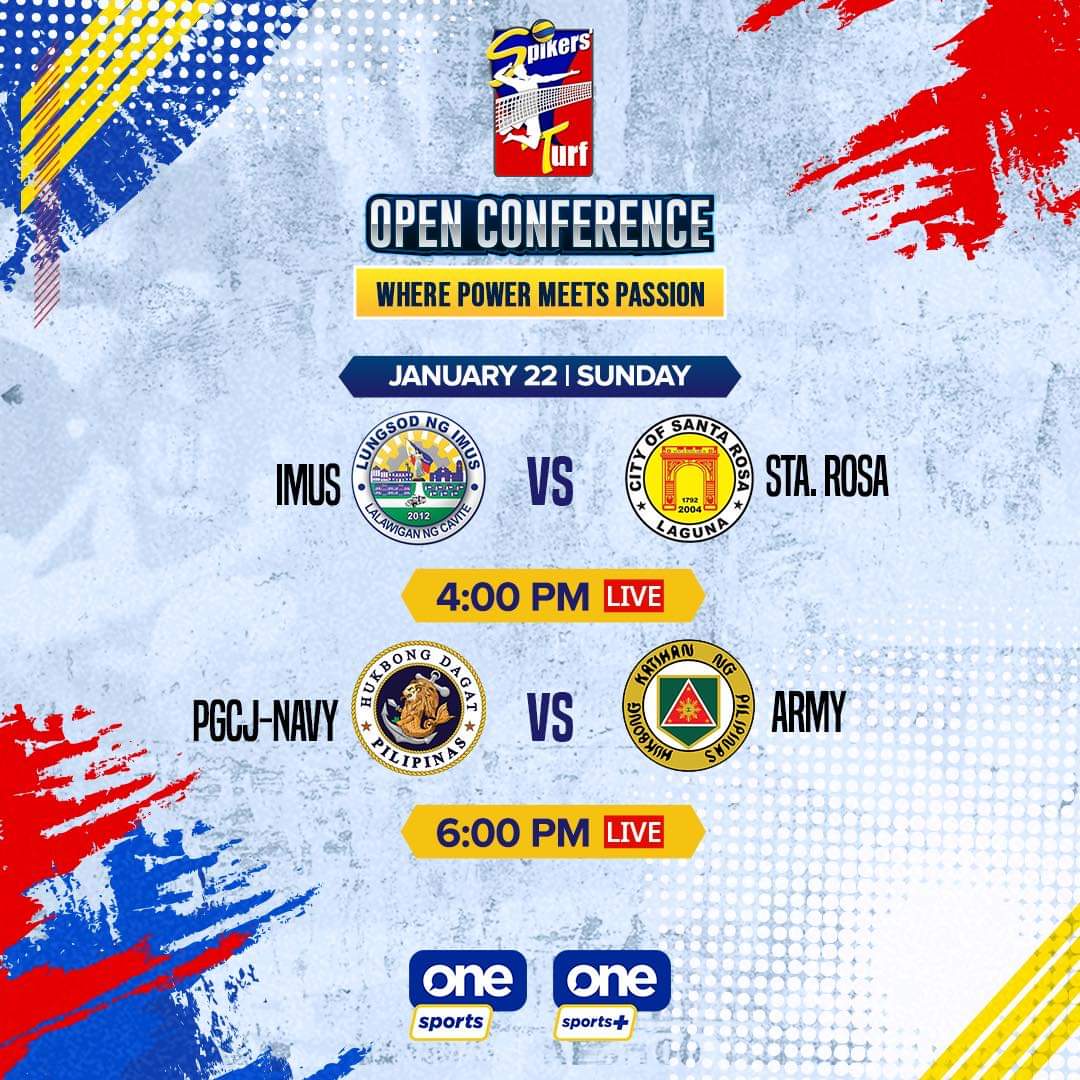 PHNMVT's tweet photo. OPENING DAY SCHEDULE! 🥳 #SpikersTurf2023 

— 4:00PM | Imus City VS Sta Rosa
— 6:00PM | PGJC Navy VS ARMY

📺 WATCH LIVE on OneSports, Cignal Play app, &amp; https://t.co/Wzl6IjVchY

GET YOU TICKETS NOW!
🎟️:https://t.co/NIkZ6OqpeN
📍Paco Arena https://t.co/56F3rdtnDw