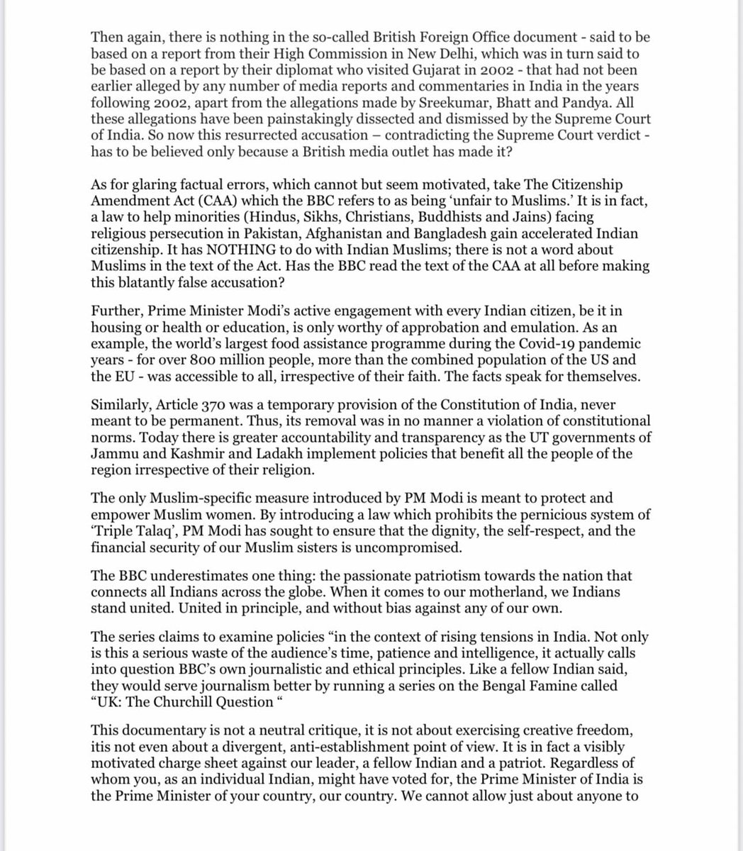 FISI_UK's tweet photo. Open letter against @BBCNews documentary on PM Modi signed by 13 respected judges,133 notable bureaucrats &amp; 156 famed armed force veterans
Letter alleges documentary of motivated distortion that questions basis of India’s existence as independent &amp; democratic nation
@HCI_London https://t.co/XOgxzYFjCa