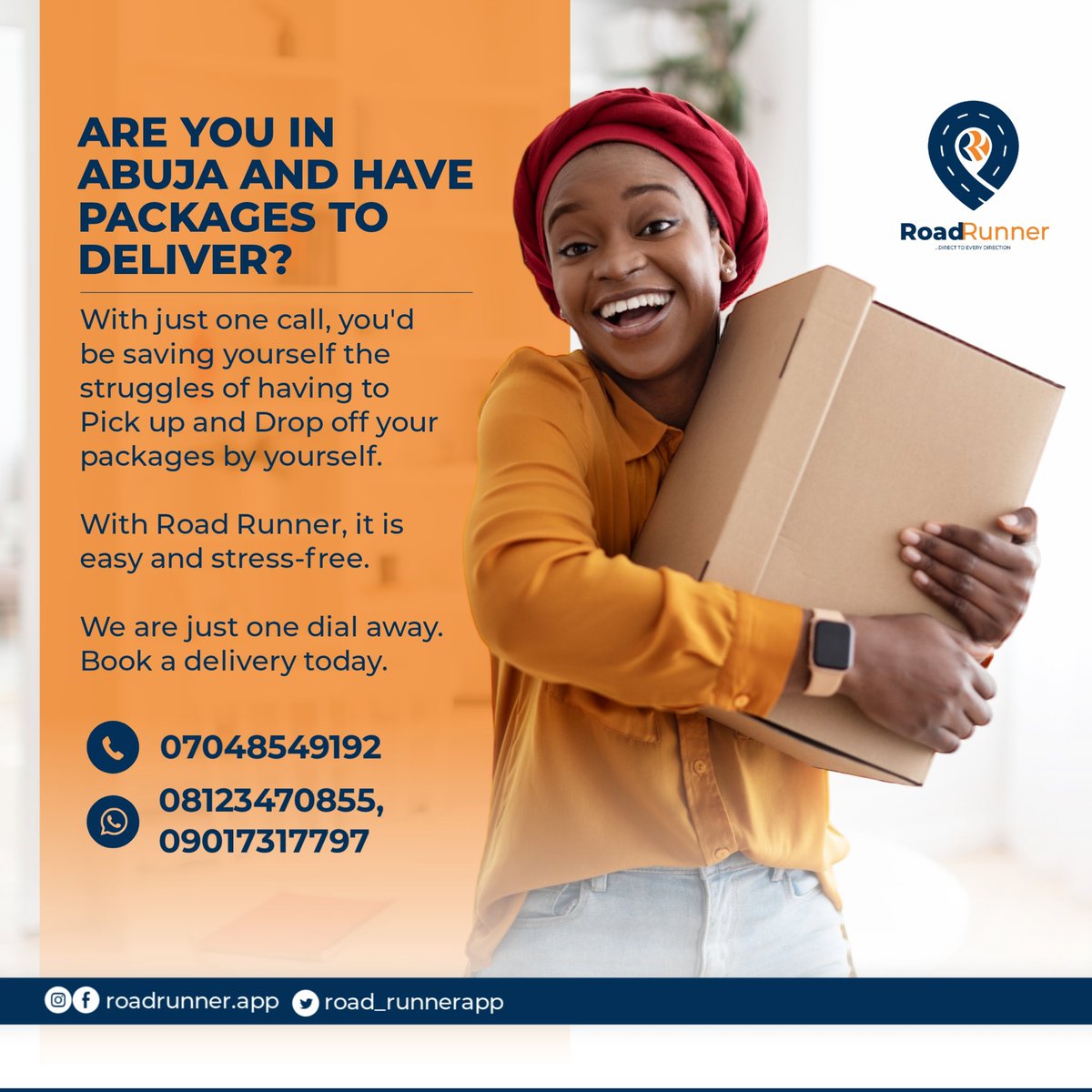 Road_Runnerapp's tweet photo. You can call/whatsApp any of the numbers below. Let's take the pick up/drop off burden off you.

#roadrunner #delivery #deliveryservice #abujadelivery #abujadeliveryservice #explore #explorepage #viral https://t.co/XSfinY5yRd