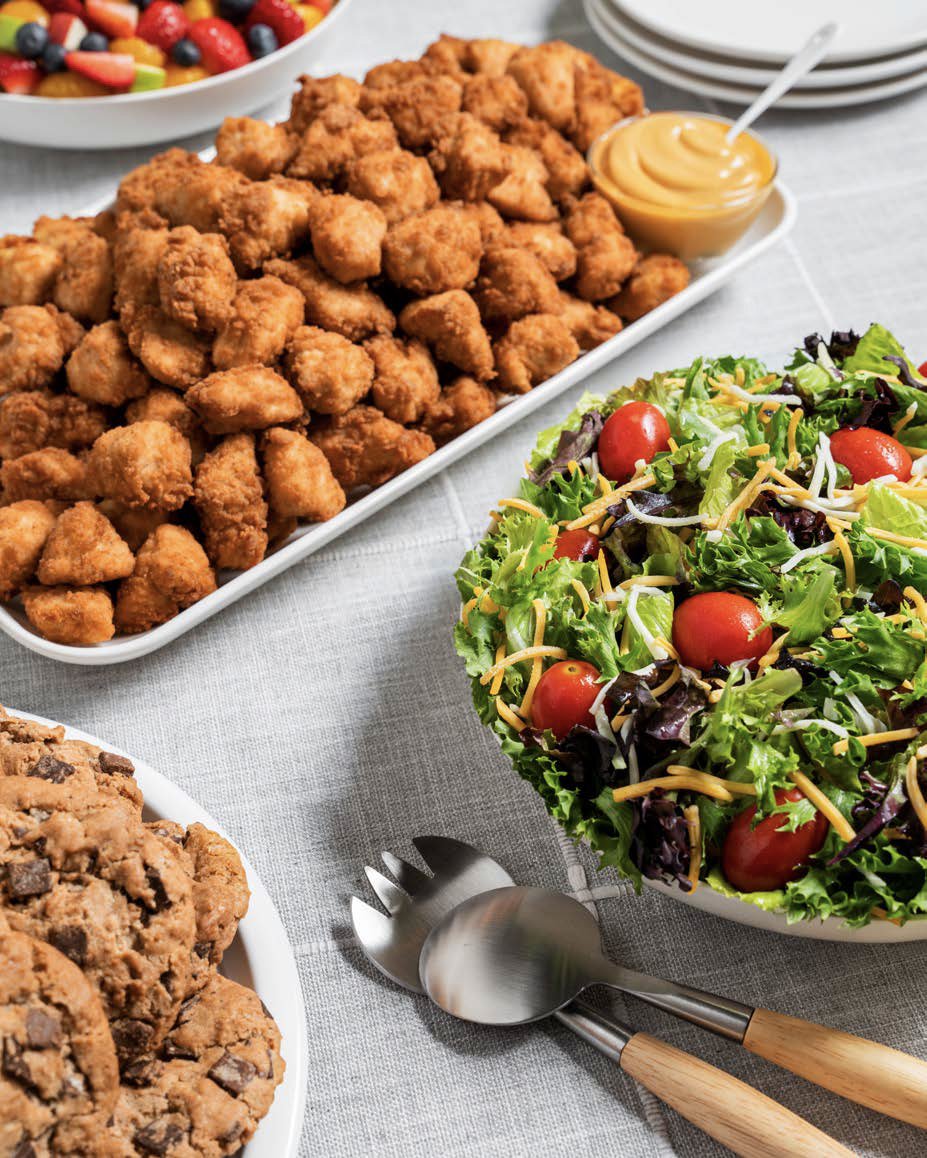 We offer the complete meal. From fresh-made salads to warm cookies to crowd-pleasing Nuggets, Chick-fil-A Catering has everything to keep your guests smiling.