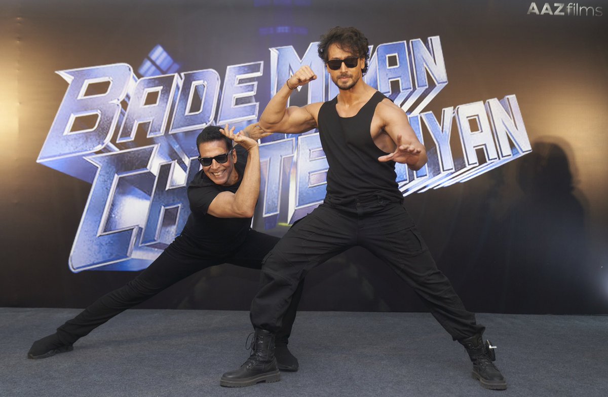akshaykumar's tweet photo. A film I’ve been most eager to start #BadeMiyanChoteMiyan! Adding to the adrenaline rush is my Chote  @iTIGERSHROFF 
Hey Chote, you better remember during the shoot that you were born the year I started my career 😜 https://t.co/UnrfitmD4z