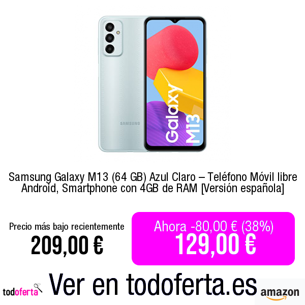 Todoferta1's tweet photo. ↗️Ver en Amazon https://t.co/dThhhXlqLS
Samsung Galaxy M13 (64 GB) Azul Claro – Teléfono Móvil libre Android, Smartphone con 4GB de RAM [Versión española]

👨‍👨‍👧‍👧 Canales: https://t.co/L8en2Bb04D https://t.co/L5P2f9fcbX
