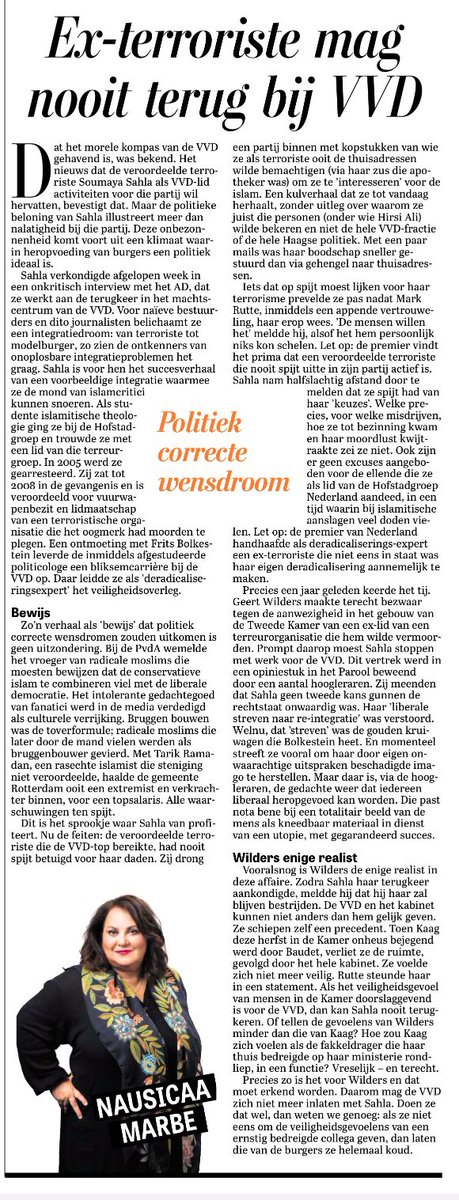 Nausicaa Marbe over het hypocriete grenzeloos naïeve beleid van het kabinet. Mark Rutte vindt een ex-terroriste #VVD prima, door politiek wensdenken. Dit zou hetzelfde zijn als de fakkeldrager van Sigrid Kaag #D66 in het ministerie zou rondlopen, maar dat is natuurlijk veel erger