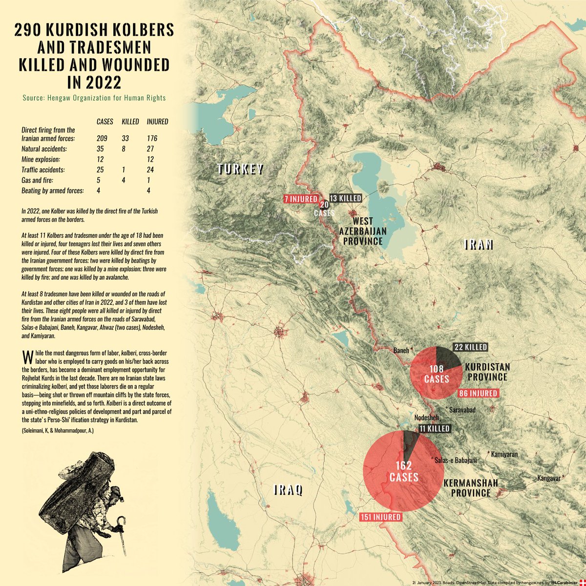 #Map: 290 Kurdish Kolbers and tradesmen killed and wounded in 2022 #Rojhelat #Iran #Kurdistan