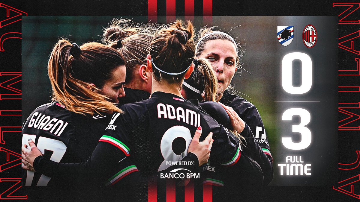 🔚 Risultato finale
✅ Tre su tre: terza vittoria su tre partite nel 2023 per le rossonere!
#SampdoriaMilan #FollowTheRossonere