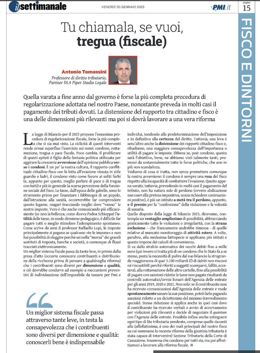 Anto_Tomassini's tweet photo. E che tregua (? Condono?) fiscale sia, ma affrettiamoci con le riforme. Su #ilsettimanale @PMI_it in edicola del direttore @CBrachino https://t.co/3cw8H2fmUf