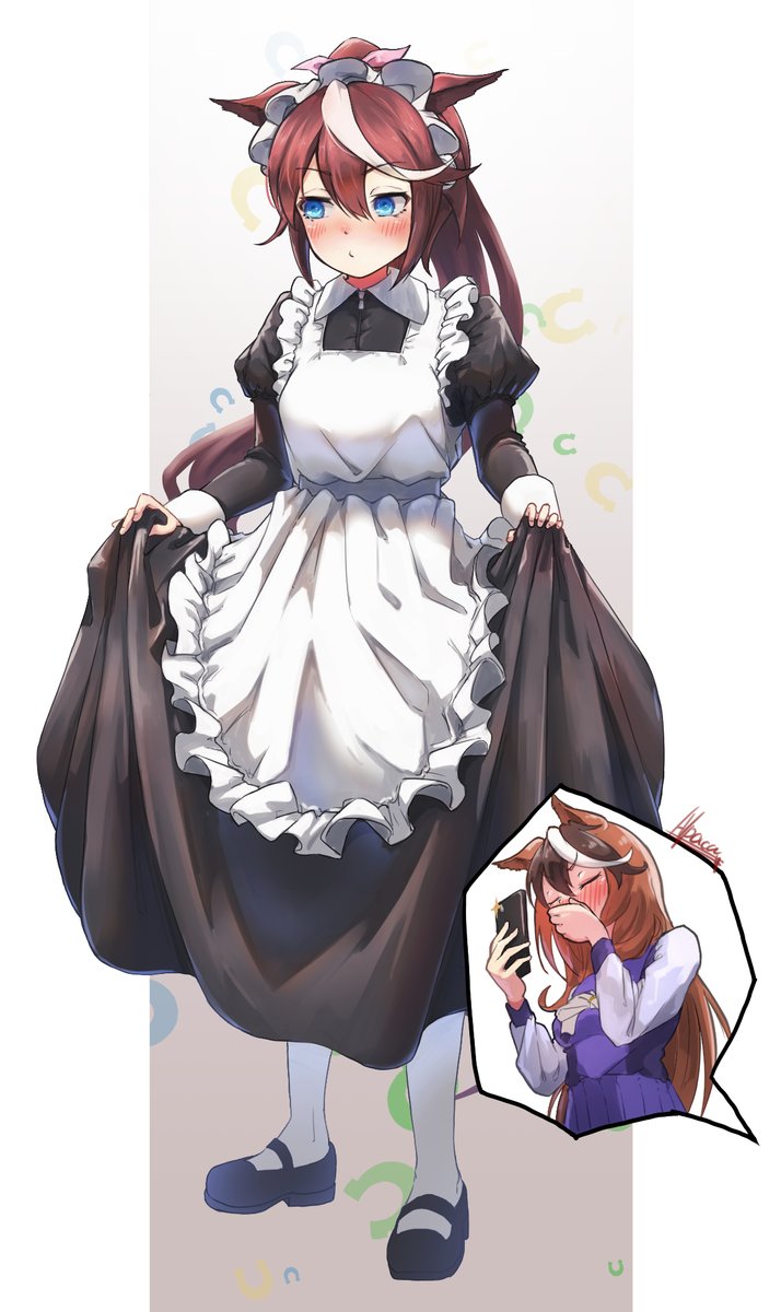 tokai teio (umamusume) animal ears maid brown hair horse ears long hair streaked hair 2girls  illustration images