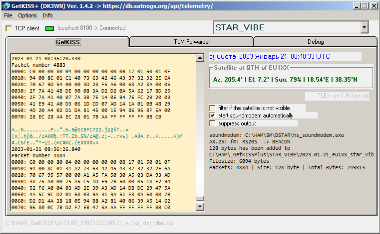 EU1SAT's tweet photo. STAR VIBE RAW Telemetry
Used D-STAR ONE 4800bd SoundModem by #UZ7HO
Huge thanks Andy !!!
44 Frames uploaded to @SatNOGS DB
https://t.co/Qcd1w549vn
@scanway_space @GermanOrbital #STAR_VIBE #CubeSat https://t.co/fMxhCbCPgE