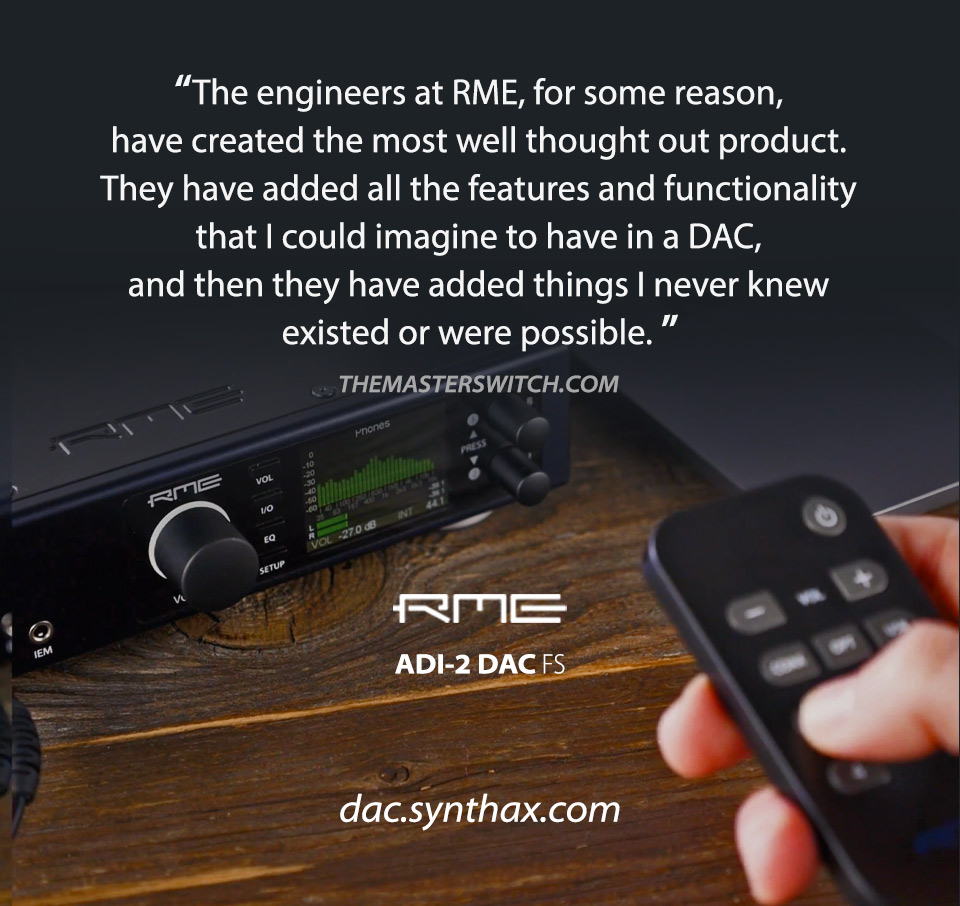 RME_Americas's tweet photo. "The most well thought out product."
RME ADI-2 DAC FS: Ultra high-end DAC + lowest noise Headphone Preamp + HQ internal DSP effects (e.g. room correction).
#rme #rmeaudio #rmeaudiousa #dac #hifi #hifiporn #dsd #mastering #steadyclockfs #headphones #headphones🎧 https://t.co/WcTgsc1v1N