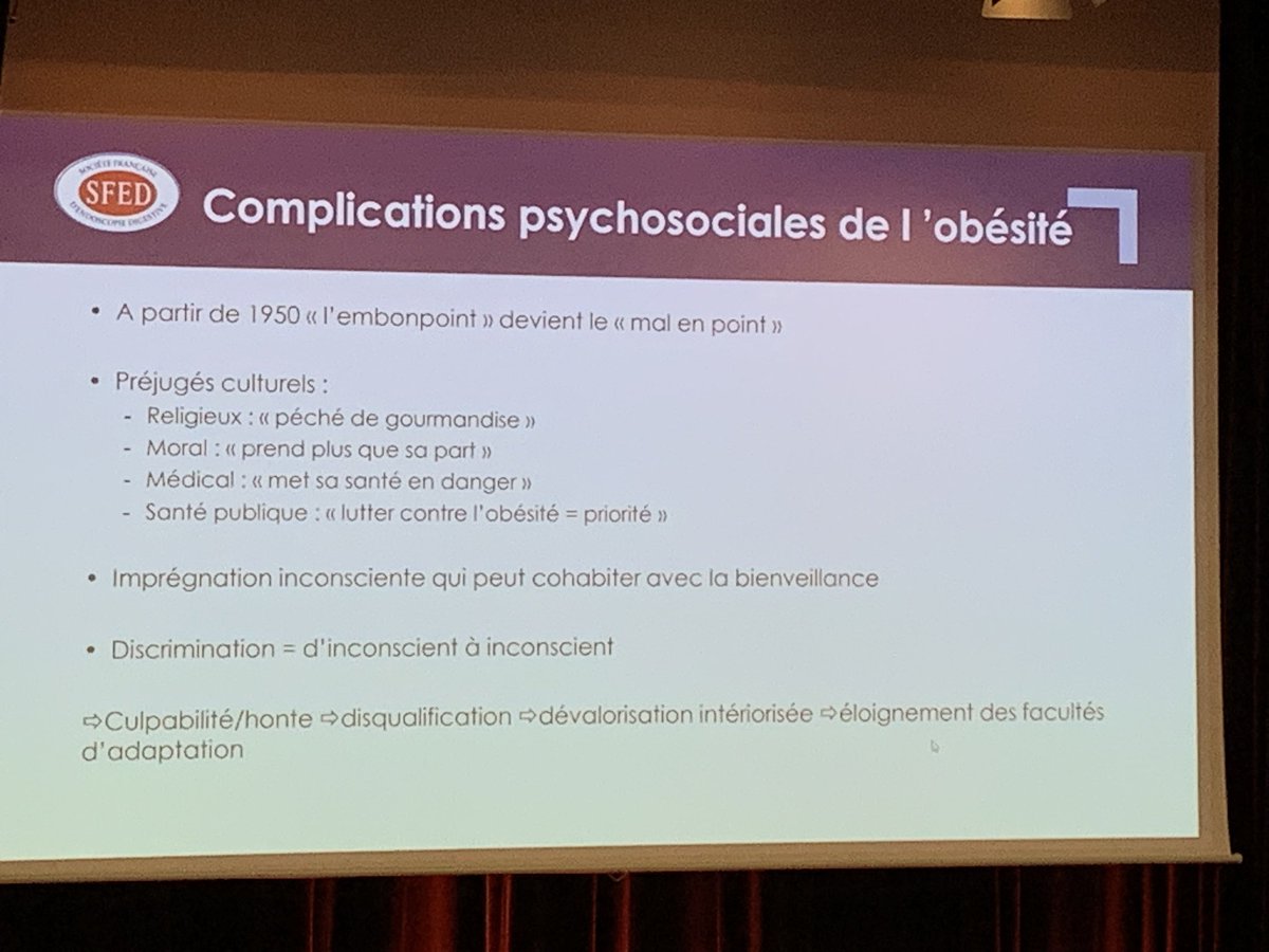Joy_Who's tweet photo. « La stigmatisation peut cohabiter avec la bienveillance. » Il est donc important de nous interroger sur nos croyances. #AnnaLaureBorel #obésité #JEBEM #HGE @SFED_Endoscopie https://t.co/mLXYRylr65