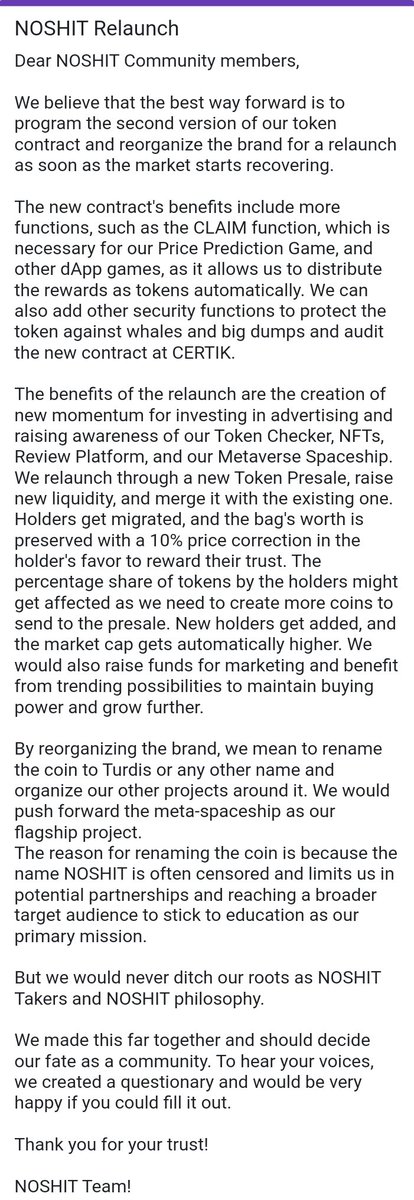 noshit_c's tweet photo. "NOSHIT and its community will journey to Uranus, overcoming any obstacles along the way, and continue moving forward." 
#Community 
@NOSHITCoin_io 
#Noshit #NSH #noshitcoin #scamalert #noshitchecker #rugpull #honeypot  $NSH #NFshits #BSC #Binance #1000xgem #NFT https://t.co/C6Vfv1CSod