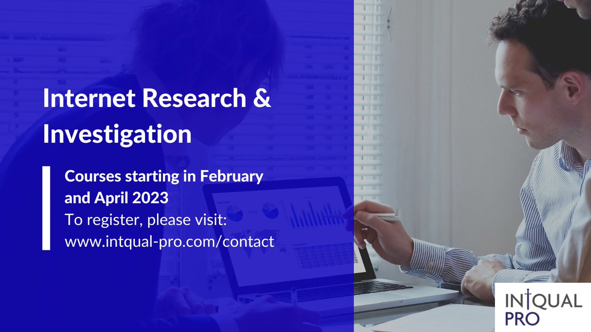 If you are looking for more information on our #InternetResearch & #Investigation course ahead of the next iteration, head over to our website to download our online brochure intqual-pro.com/qualifications… 

Register your place on the course: 📧enquiries@intqual-pro.com