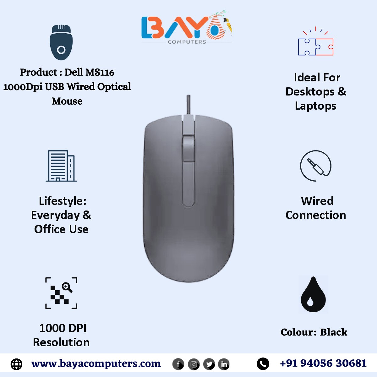 Dell MS116 1000Dpi USB Wired Optical Mouse (Black)
.
Contact Us : +91 94056 30681
Visit Us: bayacomputers.com
.
#laptopaccessory #laptop #laptopaccessory #laptopaccessories #dellmouse  #pimpri #pimprichinchwad #laptopaccessories #laptopaccessoriesph #laptopaccessoriesonline