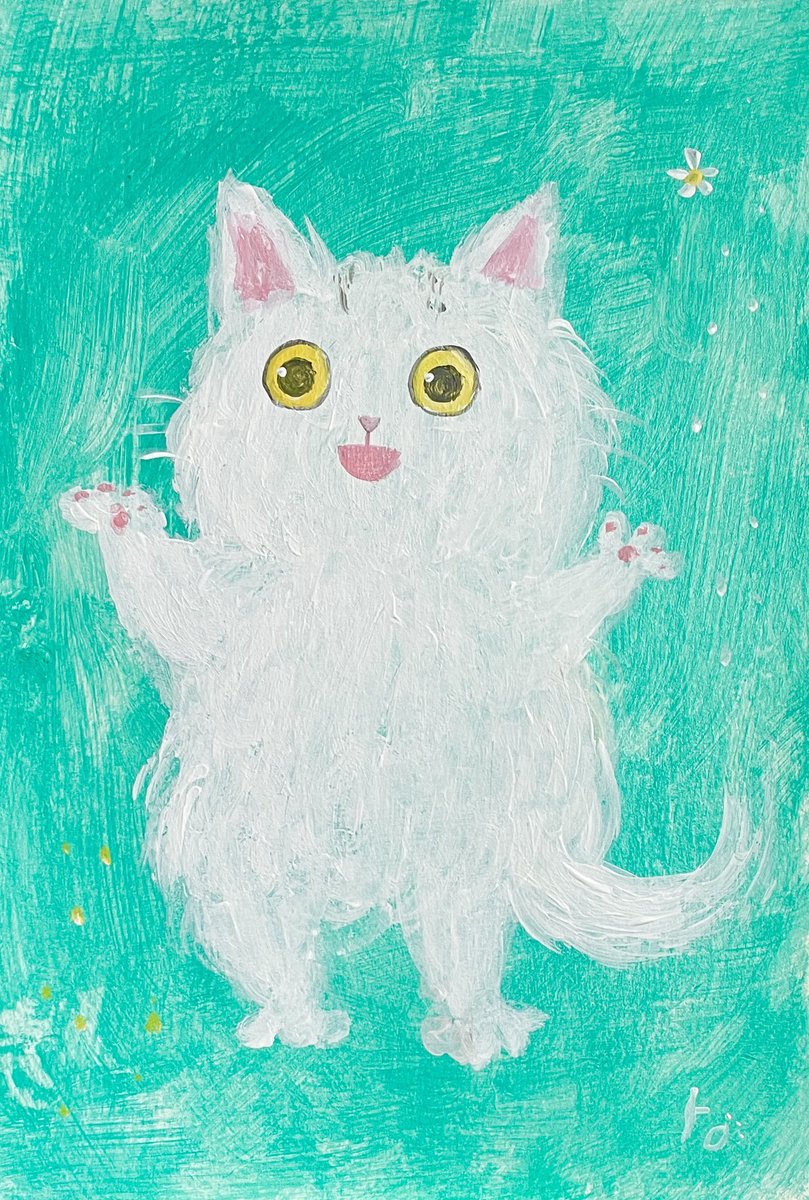 「全体の様子દ ᵕ̈ ૩⁾⁾#保護猫 #里親募集 #白猫 」|まみ郎のイラスト