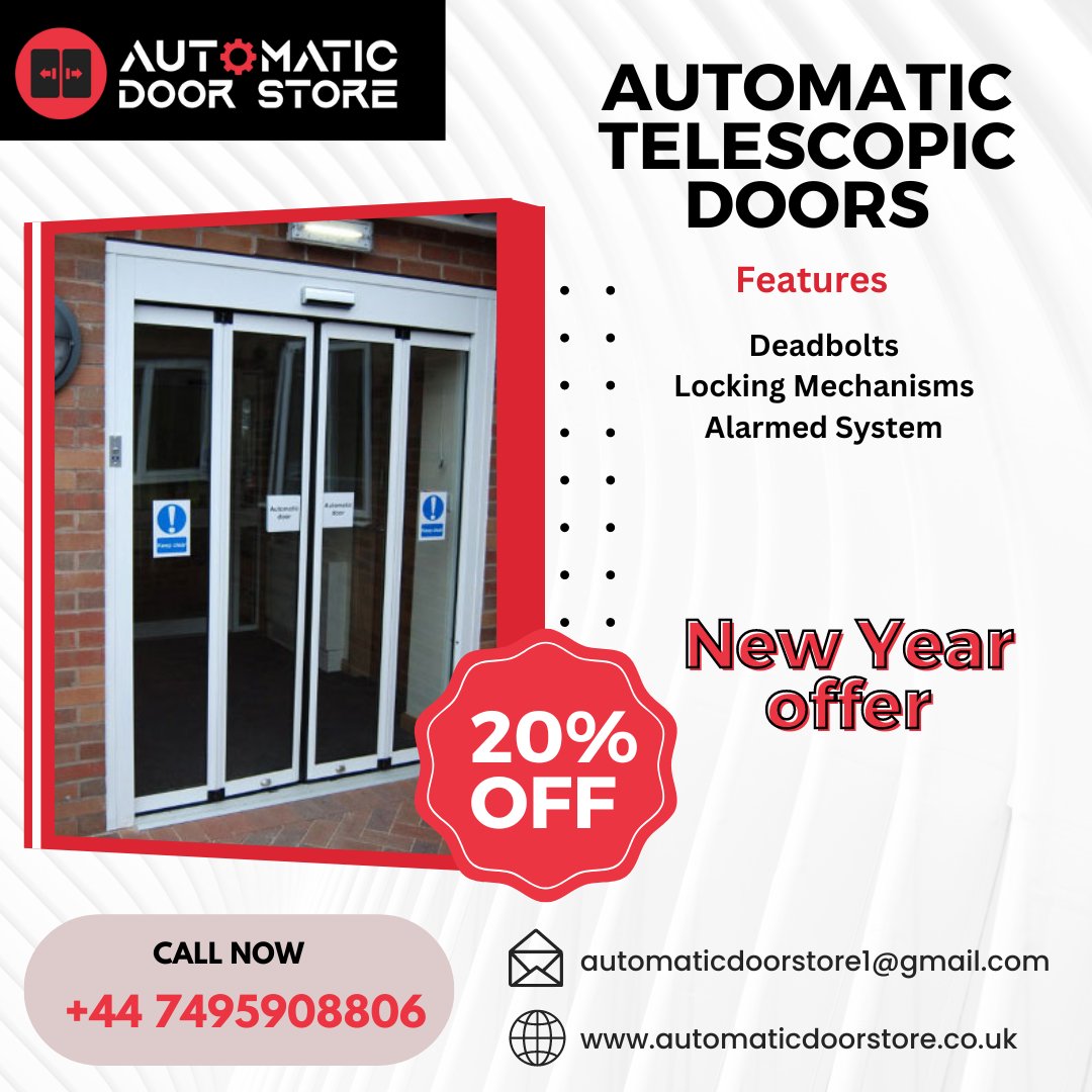 automatic_store's tweet photo. Get 20% off on all new Automatic Telescopic Door orders by Automatic Door Store with this special, new year offer Call Now: +44 7495908806
Website:https://t.co/0fgupILypV
#automaticdoorstore #automatic #telscopicdoor #AutomaticSwing #swingdoors #slidingdoors #automaticdoors #door https://t.co/mU1LvfCBjm