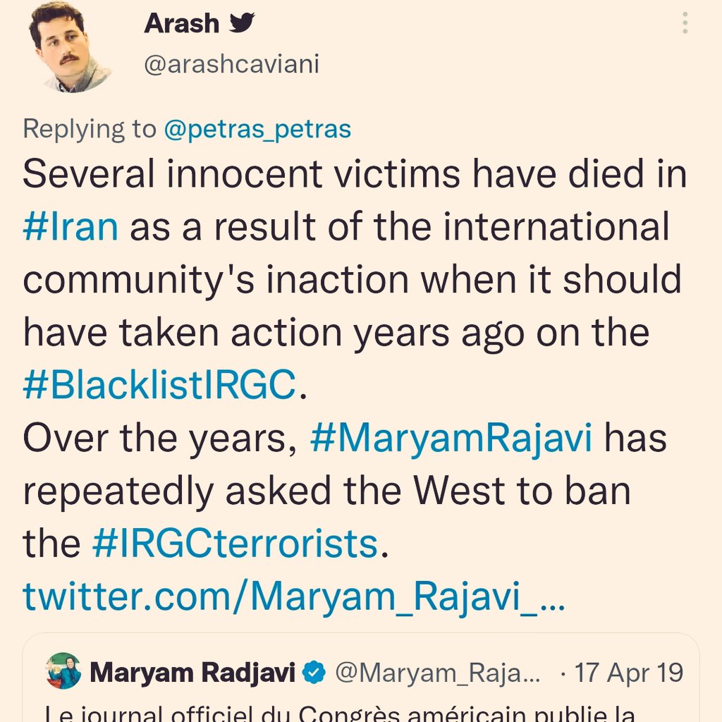 در اروپا دنبال کسی میگردند بعنوان نماینده اپوزسیون مذاکره کنند و در تایملاین ایرانیها دعواست برای شاهزاده. هزاران اکانت احتمالا حکومتی در فیس‌بوک،توییتر و اینستاگرام، مریم رجوی را به اروپاییها برای مذاکره معرفی می‌کنند.
فرصت‌سوزی نکنید.
#IRGCterrorists
#مهسا_امینی
#من_وکالت_میدهم