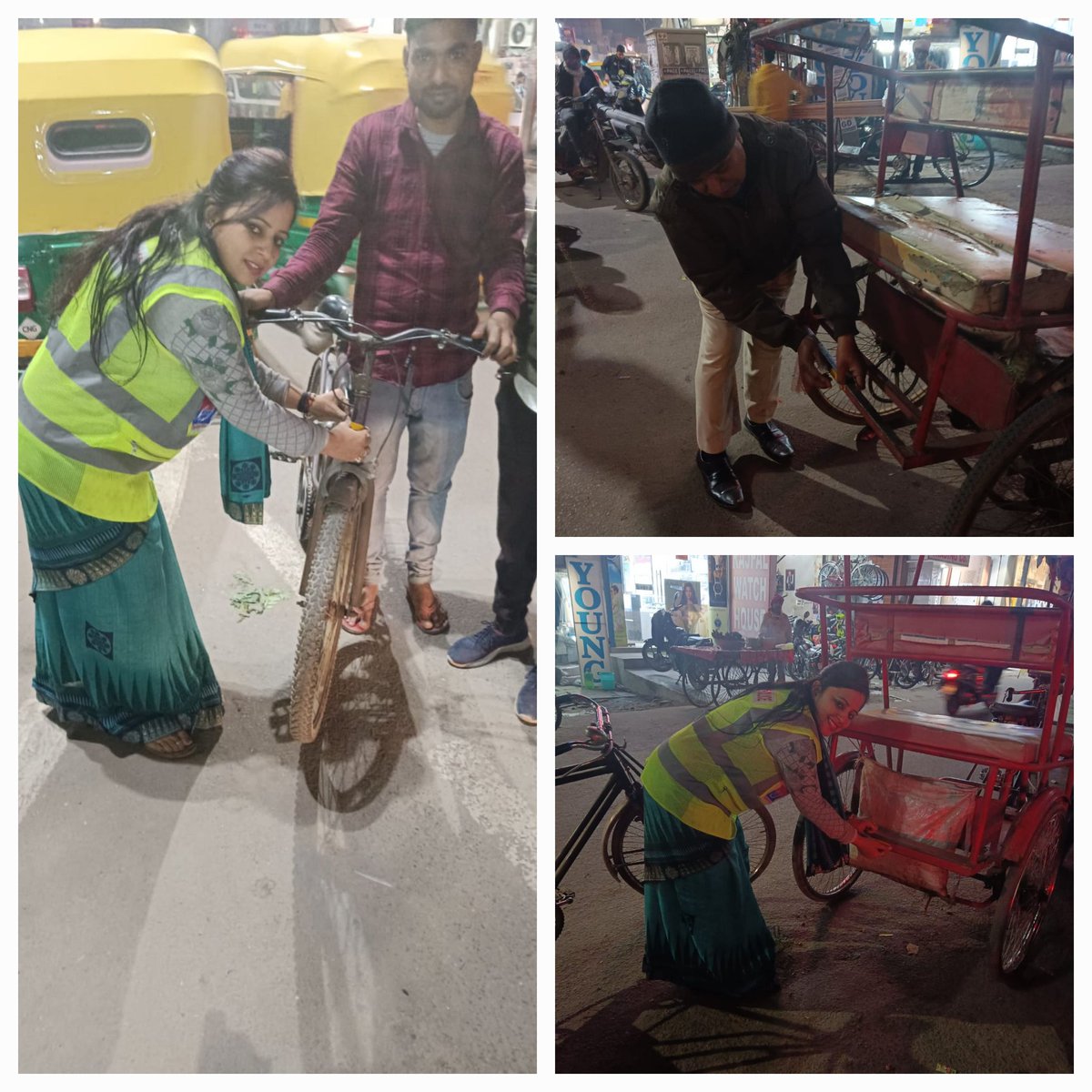 RSOGurgaon's tweet photo. #ReflectiveGurugram अभियान।
#TrafficGGM और #RSOGurugram टीम के  सदस्यों ने आज ओल्ड गुरुग्राम एरिया में साइकिल और रिक्शा पर रिफ्लेक्टिव टेप लगाई ताकि रात और धुंध में दूर से दिखाई पड़े और हादसों से बच सकें। @IGtraffic_hry @DC_Gurugram
@cmohry
@DGPHaryana @police_haryana https://t.co/zDFsMEfUQw
