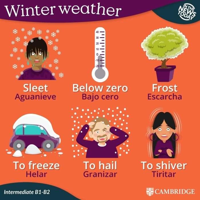PilarCentre's tweet photo. Is this weather making you shiver?
¡Abrígate que tenemos ola de frío! ❄️ 🥶
#Cambridge #vocabulary #EnglishVocabulary #vocabularioeninglés #Englishteachers #EnglishStudy #CambridgeEnglish #English #LearnEnglish #Vocabulary #Vocab #VocabularyLearning #winter #cold https://t.co/64BNGvwWwW