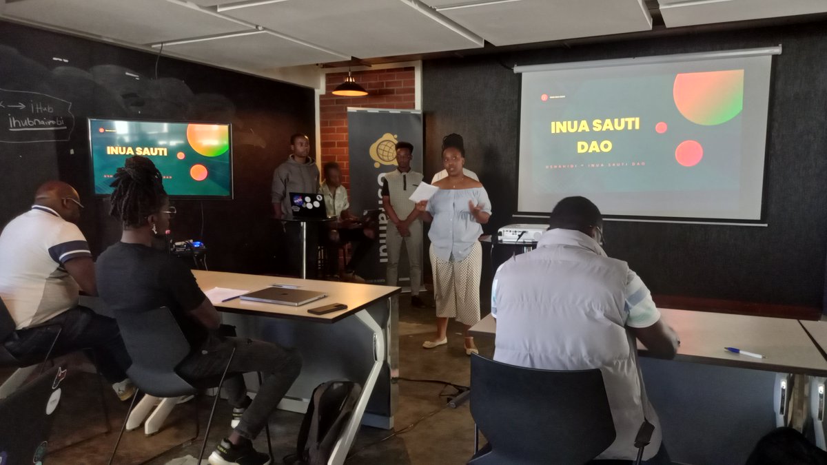 ushahidi's tweet photo. First group presentation: Inua Sauti DAO
#UshHackathon23 #Hackathon23 #hackathon2023 #HackathonKE #UshHackathonKE #CodeBeyondBarriersKE https://t.co/4Rsf6ZHlZd
