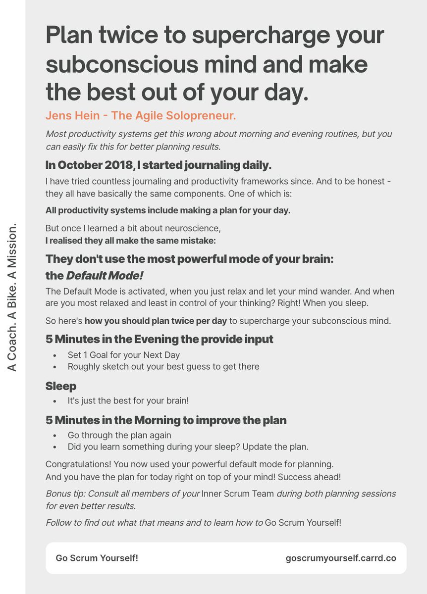 goscrumyourself's tweet photo. Most productivity systems get this wrong about morning and evening routines, but you can easily fix this for better planning results.
#productivity #defaultmode #neurology #goscrumyourself #journaling https://t.co/YCsDhpsKIl