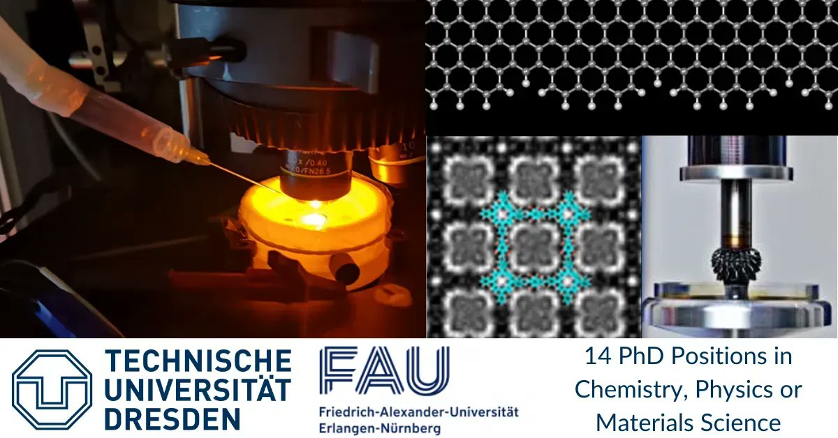 Are you looking for a #PhD in #chemistry, #physics or materials science? The Research Training Group on Planar Carbon Lattices (RTG2861-PCL) is offering 14 positions as Doctoral Researcher, funded with a competitive salary. <a href="/tudresden_de/">TU Dresden</a> <a href="/UniFAU/">FAU Erlangen-Nbg</a>  bit.ly/3ZQQZww