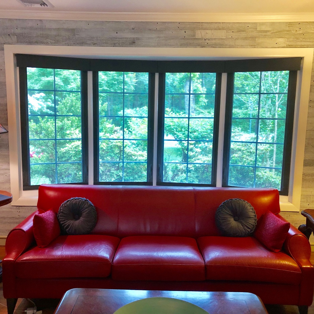 plankandmill's tweet photo. Are you DIY ready? We love our planks with the cherry red sofa in this family room but to be honest, the view kinda steals the show 🤷‍♀️ We don't mind sharing the spotlight though! The statement sofa gives the wood &amp; wooded view a fresh, modern touch. 🤩 #design #remodel https://t.co/5BJihZx5Bi