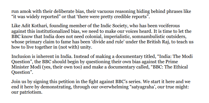 ANI's tweet photo. Retired judges, retired bureaucrats and retired armed forces veterans co-sign a statement rebutting the BBC documentary ‘Delusions of British Imperial Resurrection?’ https://t.co/XCFROpYzPl