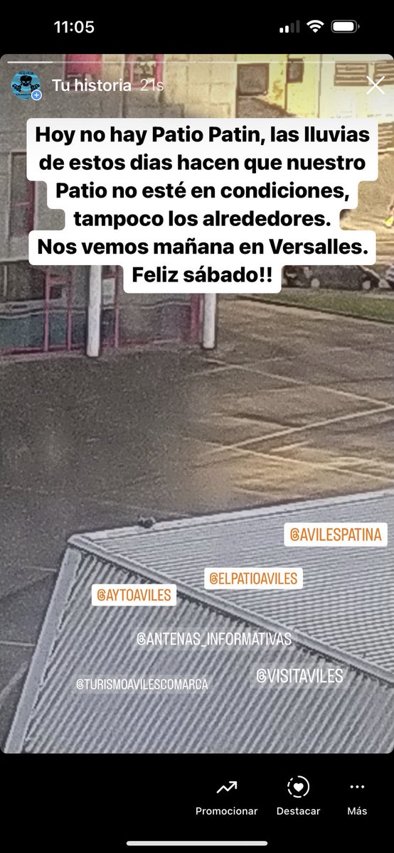 patina_b's tweet photo. Buenos dias, hoy nuestro patio y alrededores están completamente muy mojados 💦Hoy aunque hace sol no hay Patio Patin. No podemos patinar con el suelo mojado y tarda en secar.
Nos vemos mañana Domingo en Versalles. Feliz sábado‼️@AytoAviles https://t.co/GALBUzNUdt