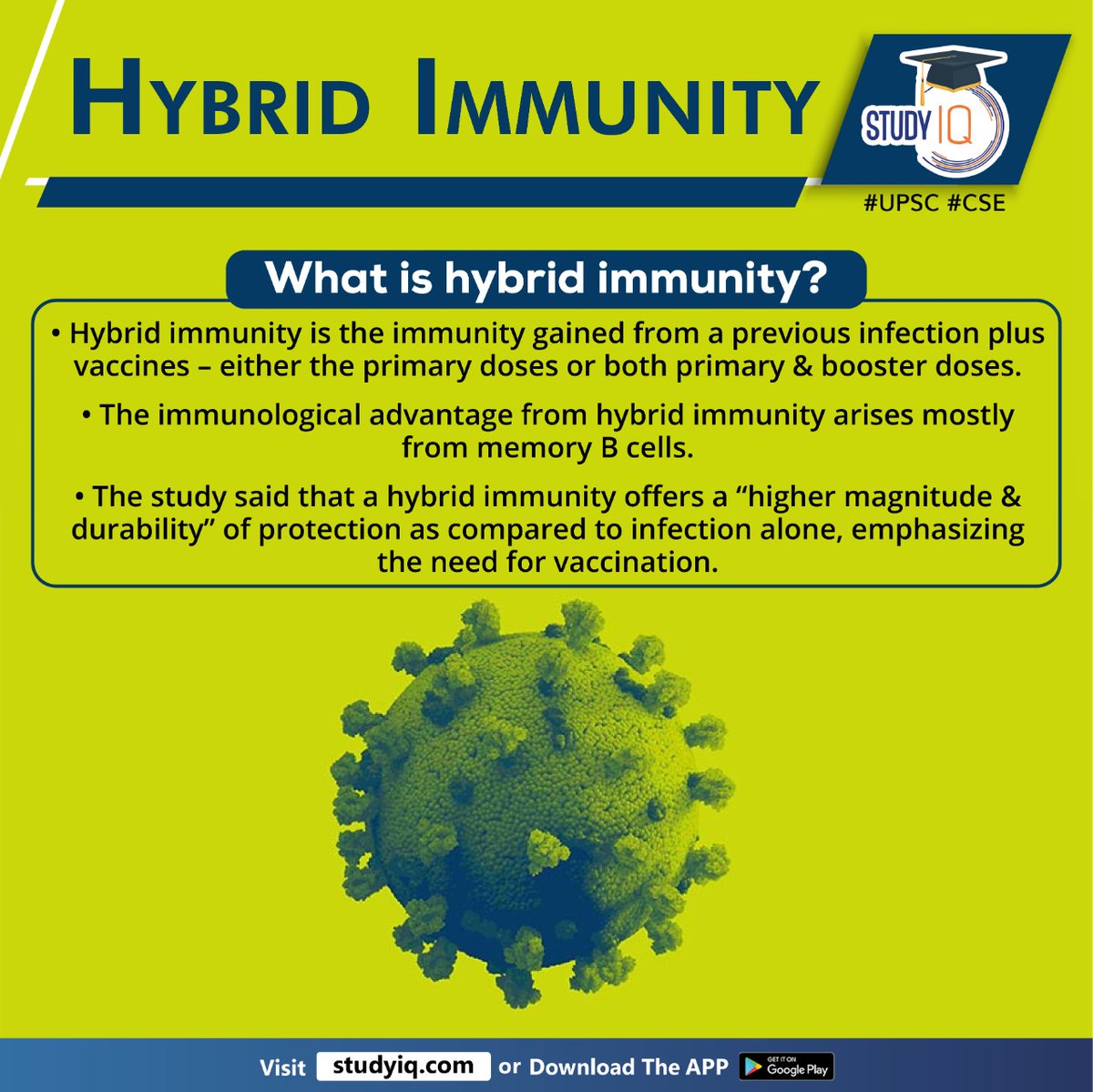 upsciq's tweet photo. Hybrid Immunity

#hybridimmunity #whyinnews #covid19 #immunity #infectionplusvaccines #boosterdoses #primarydoses #immunologicaladvantage #bcells #vaccination #memorybcell #mbc #blymphocyte #immunesystem #cells #pathogens #viruses #upsc #cse #ips #ias https://t.co/bCYjH74Jh8