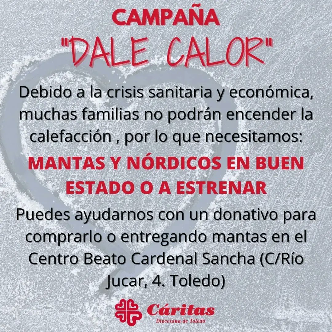 caritasto's tweet photo. Gracias por vuestro compromiso en la Campaña #DaleCalor . Están llegando mantas a #InsertaToledo para poder dar respuesta a las peticiones de ayuda que nos llegan desde las parroquias.  #SomosLoQueDamos https://t.co/CwyEjs9YuC