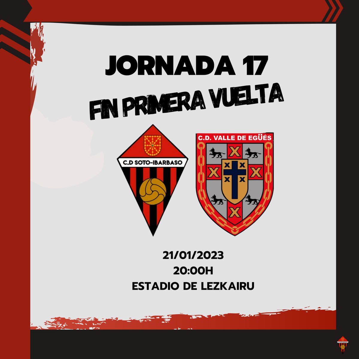 ES HOY❗️❗️

Desafiando al frío nos enfrentamos al <a href="/AUPAEGUES/">C.D. VALLE DE EGÜÉS FUTBOL</a> para despedir la primera vuelta en Lezkairu😉

Partido importante para seguir con la racha✅